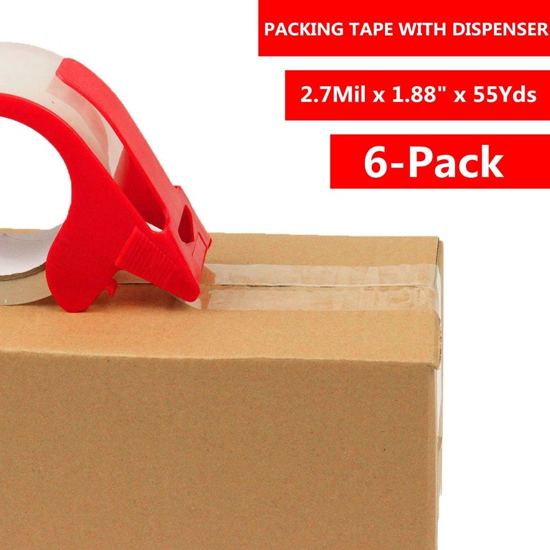 CHUANGSEED 6-Pack Clear Packing Tape with Dispenser -2.7mil x 1.88" x 55Y Heavy Duty Packing Tape for Moving Boxes-Moving Tape Strong Adhesive Packaging Tape - Image 2